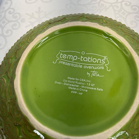 Temptations Old World Rustic Green Mixing Bowls Set Of Two Durable Embossed Oven - Picture 4 of 10